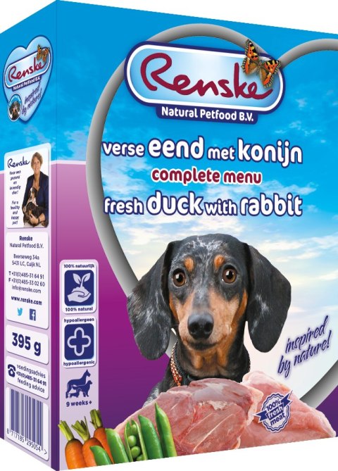 Renske Dog fresh meat - świeże mięso kaczka i królik dla psów 395 g