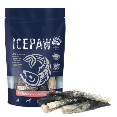 ICEPAW Lachssticks- suszone i zwijane skóry łososia dla psów