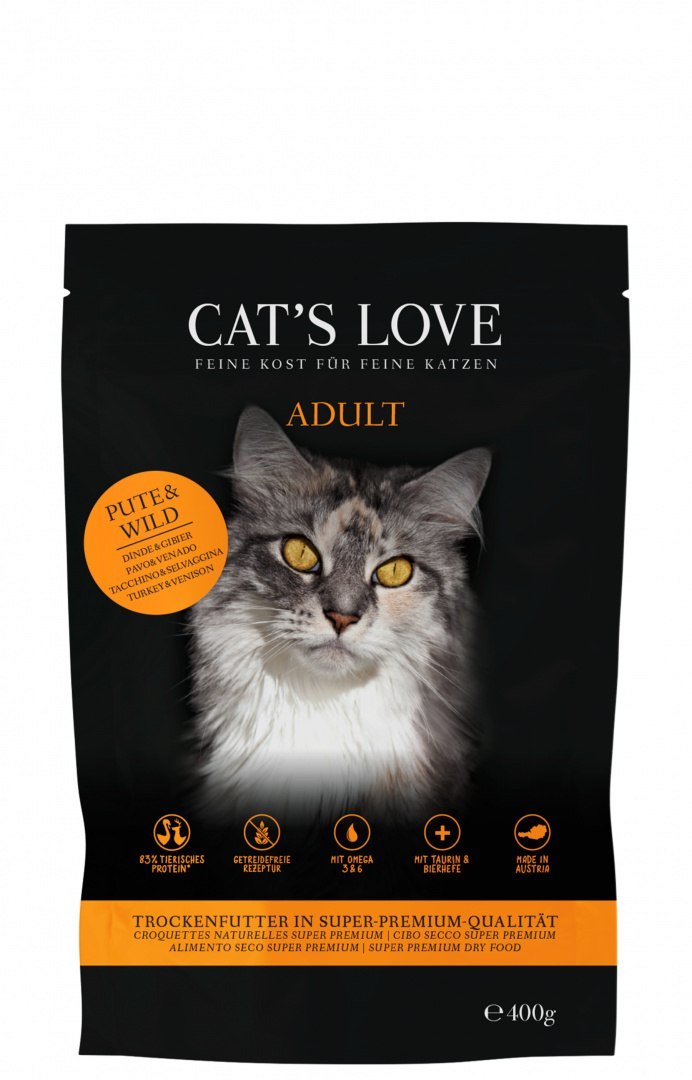 CAT'S LOVE Pute Wild - sucha karma dla kota z indykiem i dziczyzną (400g)