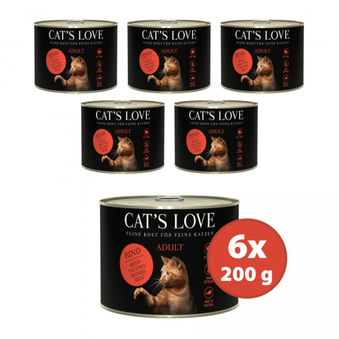 CAT'S LOVE Rind Pur - wołowina z olejem z krokosza i mniszkiem lekarskim (6 szt. x 200g)