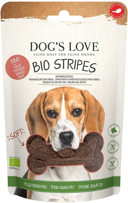 DOG'S LOVE BIO Stripes - miękkie paski z ekologicznego mięsa wołowego przysmaki dla psa (150g)