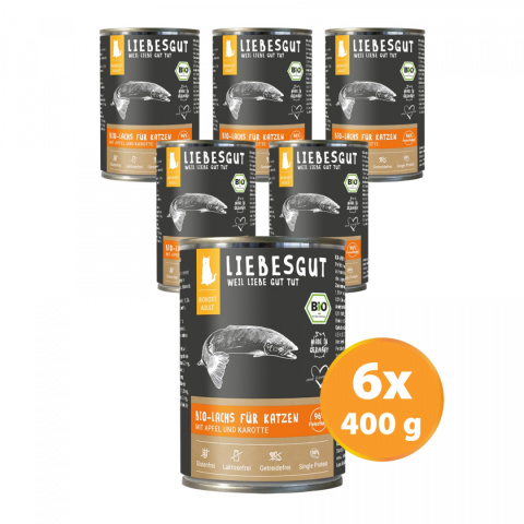 LIEBESGUT BIO LACHS - Łosoś z jabłkiem i marchewką ekologiczna mokra karma dla kota (6szt.x400g)