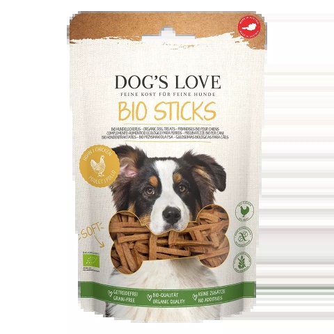 DOG'S LOVE BIO sticks - miękkie patyczki z ekologicznego mięsa kurczaka przysmaki dla psa (150g)