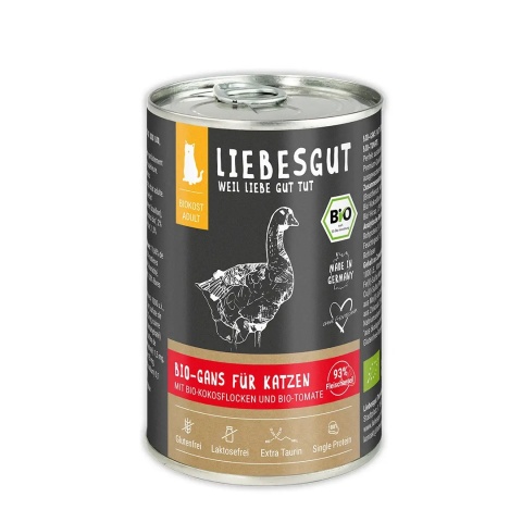LIEBESGUT CAT Bio Gans – ekologiczna gęś z ekologicznymi płatkami kokosowymi i pomidorami (400g)