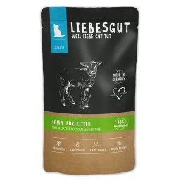 LIEBESGUT Junior Lamm mit Bio - jagnięcina z płatkami kokosowymi i gruszką ekologiczna mokra karma dla kociąt (100g)