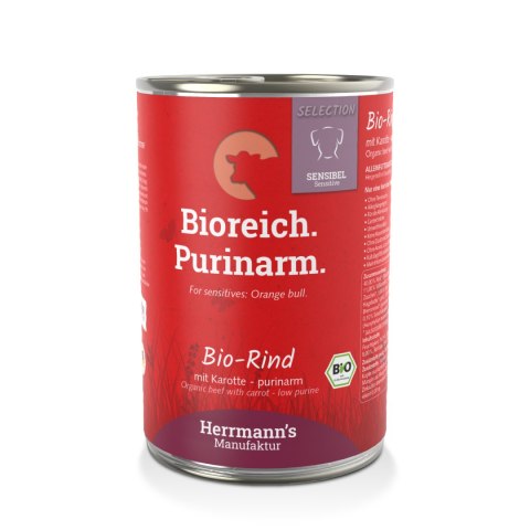 HERRMANN'S Selection Sensitive Dog Bio Rind Purinarm - bio wołowina, niski poziom puryn 5+1 gratis (6szt.x400g)