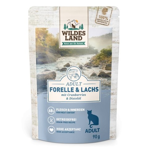 PROMOCJA-VIP-WILDES LAND CAT Classic Forelle Lachs - pstrąg i łosoś z żurawiną 10+2 gratis (12szt.x 90g)
