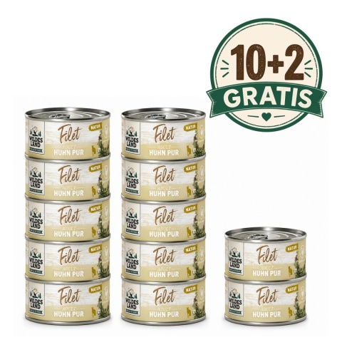 WILDES LAND CAT Huhn Pur Filet - filety z kurczaka 10+2 gratis (12szt.x 80g)