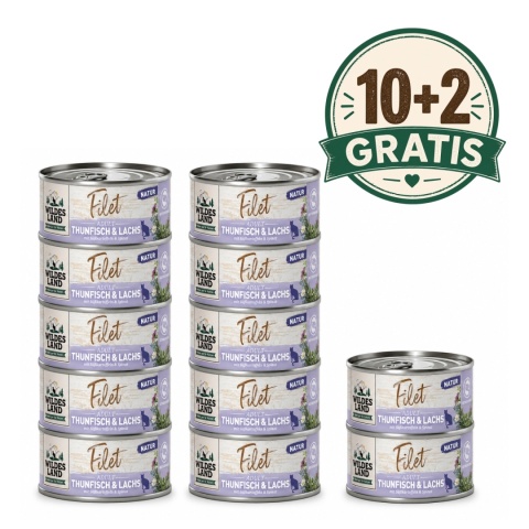 PROMOCJA-VIP-WILDES LAND CAT Thunfisch Pur Filet - filety z tuńczyka 10+2 gratis (12szt. x 80g)
