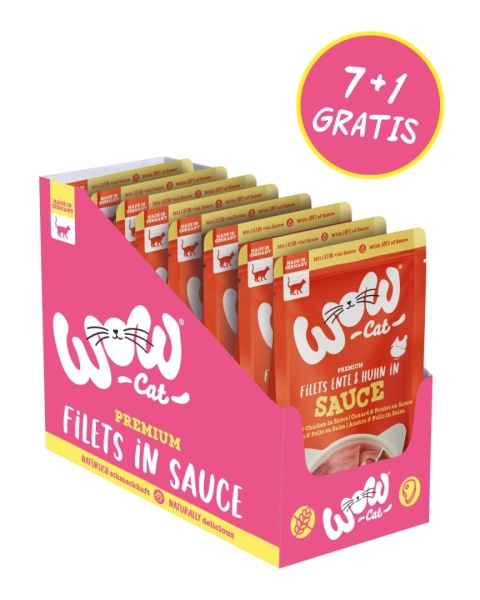 PROMOCJA-VIP-WOW CAT Filets Ente Huhn in sauce - kawałki kaczki i kurczaka w sosie 7+1 gratis (8 szt.x 85g)